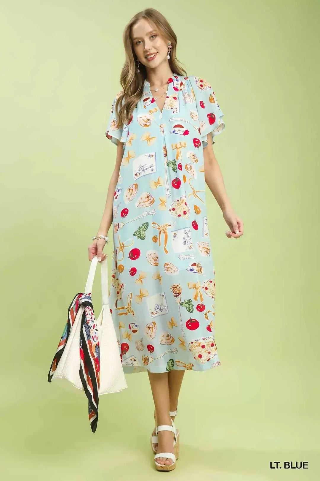 Umgee Abstract Print Flutter Sleeve Midi Dress 100100376041265 60 Affordable Fashion Under $100 Jerry's Apparel 