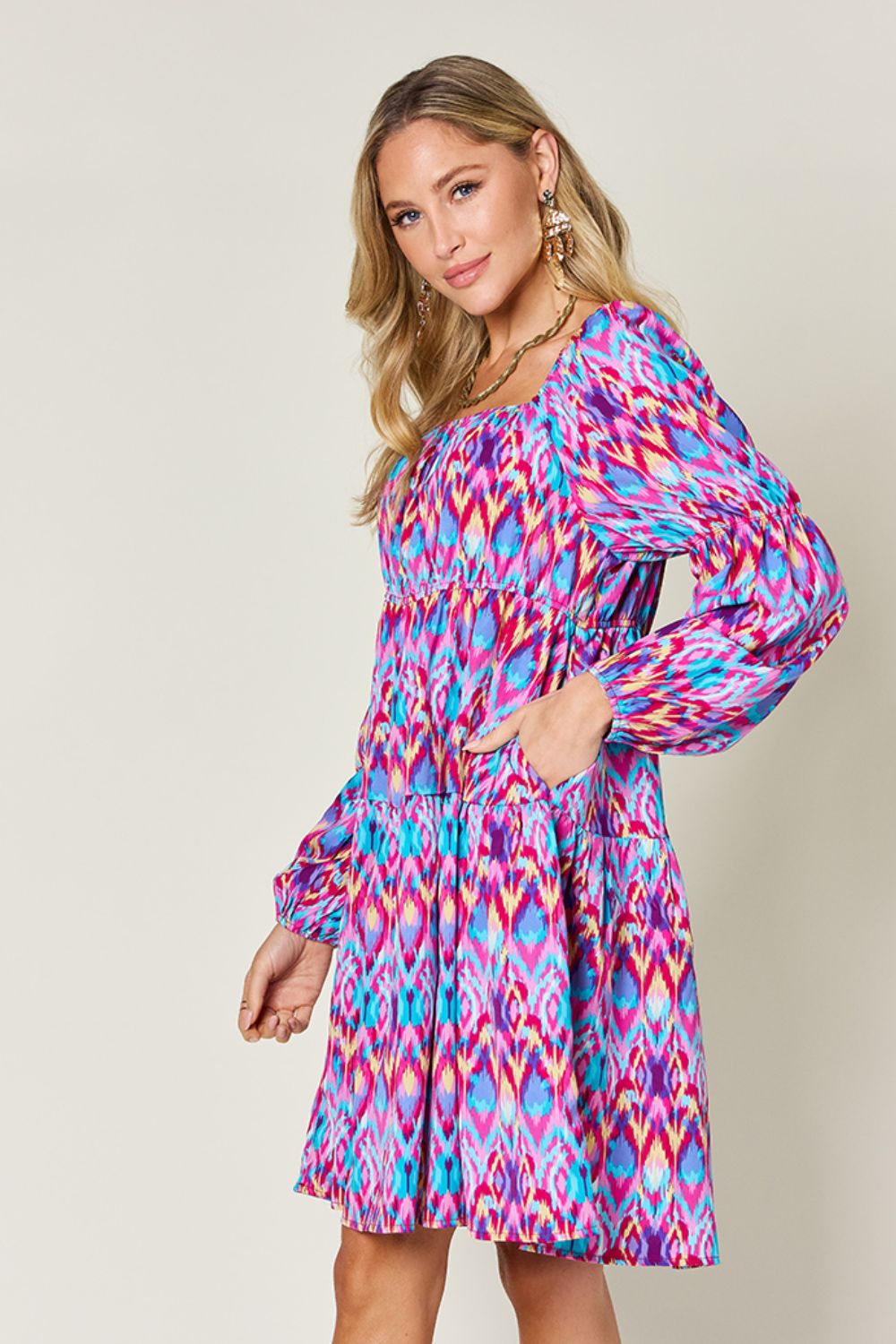 Full Size Printed Long Sleeve Dress