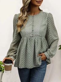 Perfee Peplum Round Neck Long Sleeve Blouse 100100572641009 39 Affordable Fashion Under $100 Jerry's Apparel 
