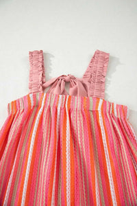Stripe Ruffled Straps Ribbon Knot Flowy Vacation Maxi Dress 100100860040024 76 Affordable Fashion Under $100 Jerry's Apparel 