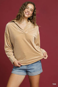 Umgee Soft Thermal Collared Long Sleeve Top