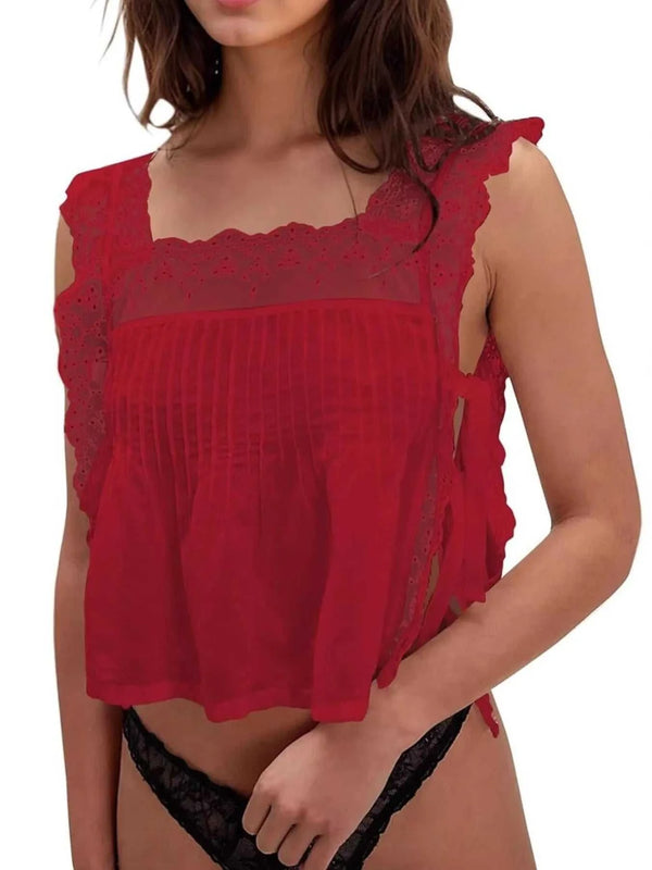 Lace-Trimmed Eyelet Square Neck Top 100100853981387 43 Affordable Fashion Under $100 Jerry's Apparel 