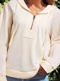 Solid Color Textured Sleeve Patchwork Half Zip Hoodie 100100250849055 50 Affordable Fashion Under $100 Jerry's Apparel 