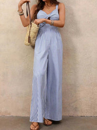 Striped Cutout Knot Front Wide Leg Jumpsuit 100100598829835 42 Affordable Fashion Under $100 Jerry's Apparel 