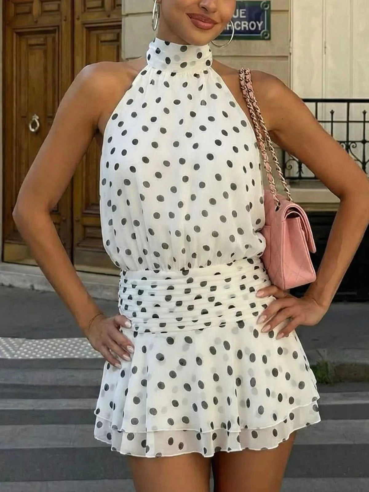 Polka Dot Halter Neck Ruffle Dress 100100761627730 51 Affordable Fashion Under $100 Jerry's Apparel 