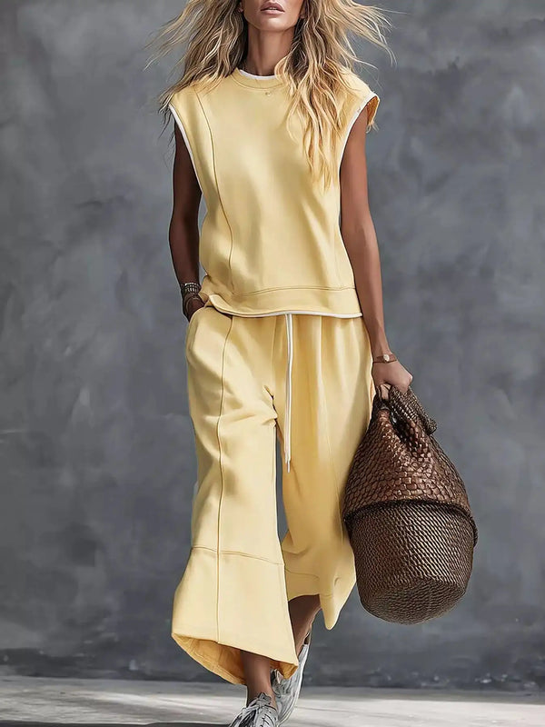 Sleeveless Crew Neck Top and Wide-Leg Cropped Pants Set 101001434319729 76 Affordable Fashion Under $100 Jerry's Apparel 