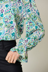 Full Size Printed Flounce Sleeve Blouse