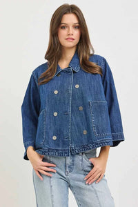 RISEN Double-Breasted Flowy Cropped Denim Jacket 100100941271782 66 Affordable Fashion Under $100 Jerry's Apparel 