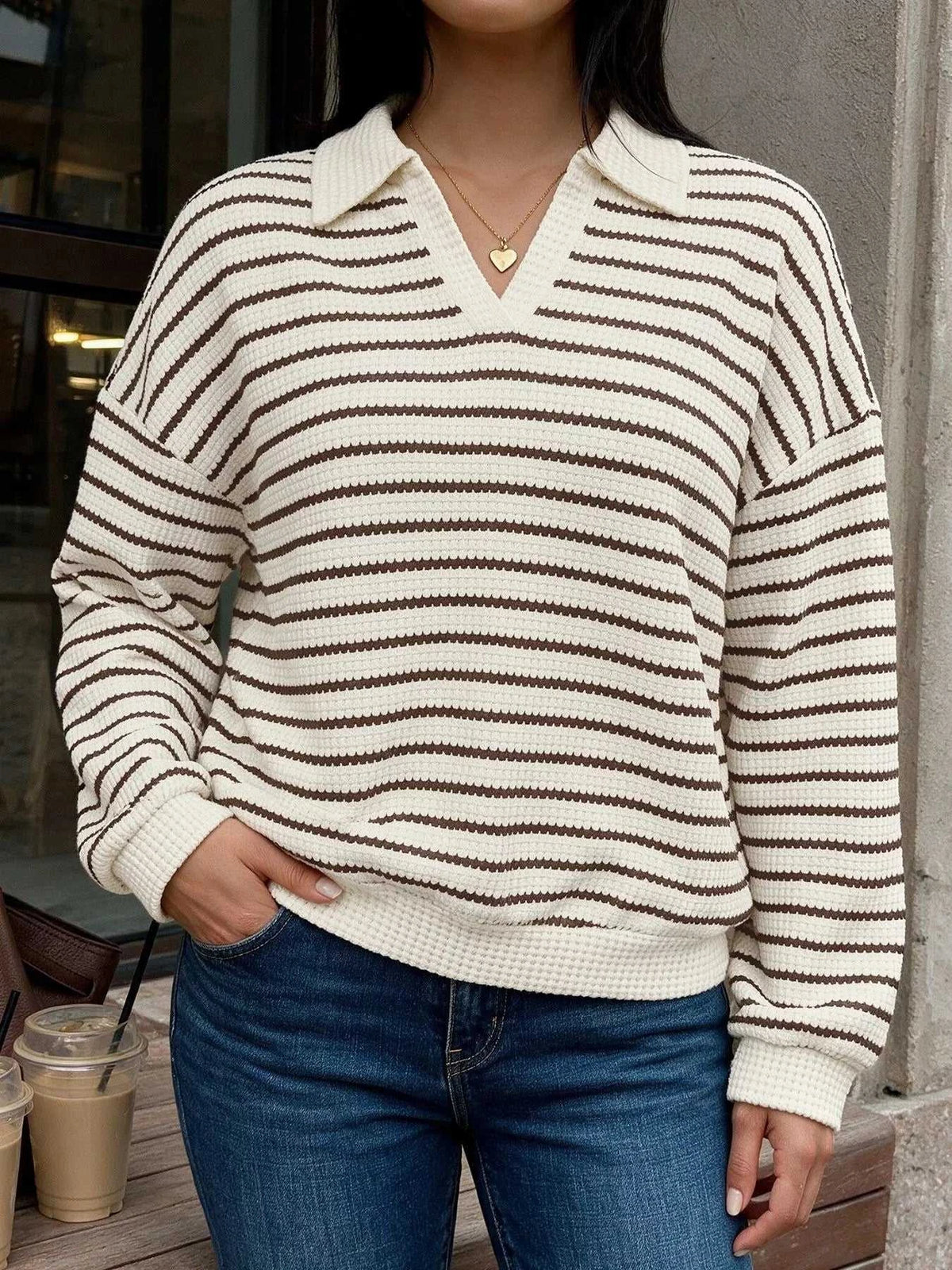 Striped Polo Collar Knit Sweatshirt 101002180525543 32 Affordable Fashion Under $100 Jerry's Apparel 