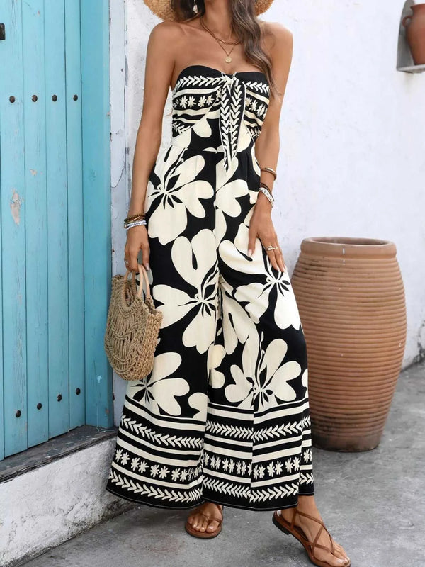 Floral Print Strapless Tie Front Wide Leg Jumpsuit 100100556709535 42 Affordable Fashion Under $100 Jerry's Apparel 