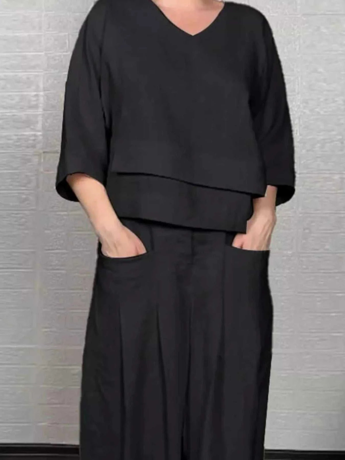 Full Size V-Neck Long Sleeve Top and Pants Set Plus Size 100100878243855 49 Affordable Fashion Under $100 Jerry's Apparel 