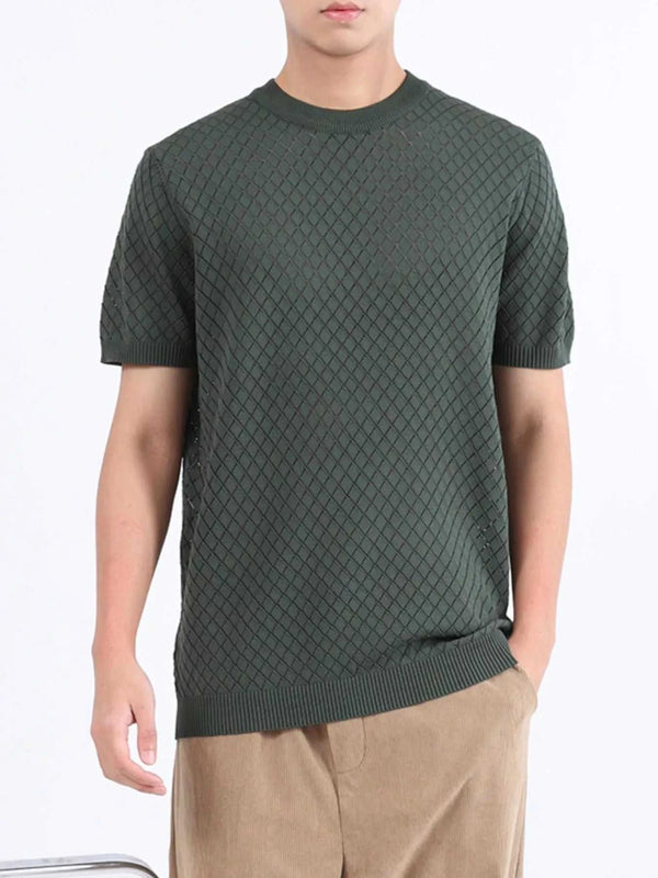 Men's Plus Size Diamond Pattern Knitted Short Sleeve T-Shirt 100400934320162 51 Affordable Fashion Under $100 Jerry's Apparel 