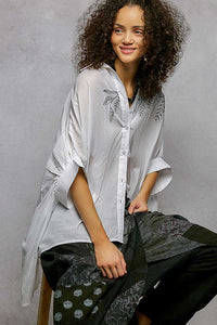 POL Button Down Embroidered Floral High-Low Hem Shirt 100100387921484 45 Affordable Fashion Under $100 Jerry's Apparel 
