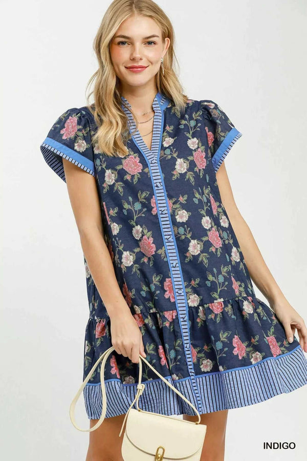 Umgee Floral Contrast Trim Ruffle Hem Mini Dress 100100092951620 66 Affordable Fashion Under $100 Jerry's Apparel 