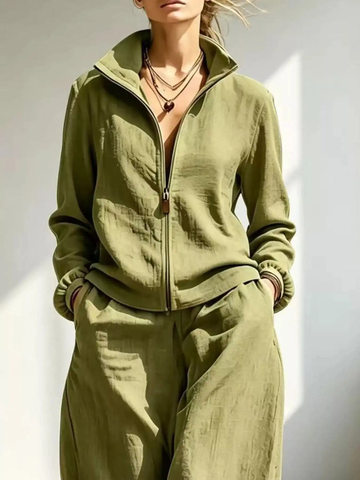 Full Size Zip-Up Jacket and Wide-Leg Pants Set Plus Size 101001541614338 62 Affordable Fashion Under $100 Jerry's Apparel 