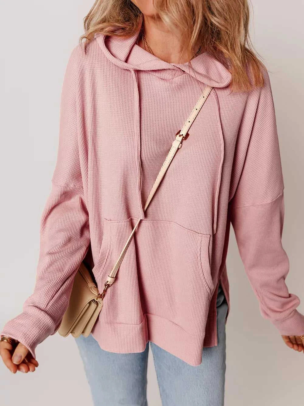 Waffle Knit Fleece Lined High Low Oversized Hoodie 100100642846930 47 Affordable Fashion Under $100 Jerry's Apparel 