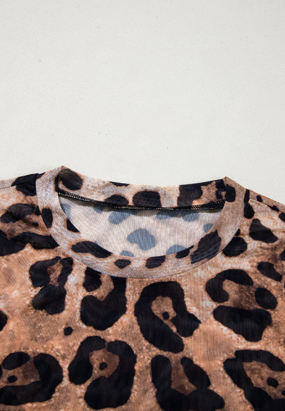 Leopard Round Neck Long Sleeve Blouse