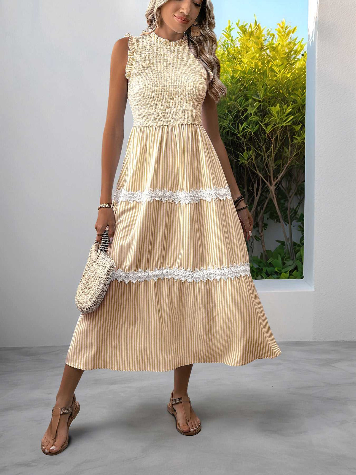 Striped Smocked Sleeveless Tiered Midi Dress 100100055203961 49 Affordable Fashion Under $100 Jerry's Apparel 