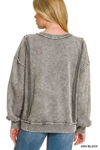 Zenana Snow Washed F/Terry Exposed-Seam Sweatshirt 100100493741659 36 Jerry's Apparel 