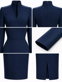 Full Size Stand-Collar Long-Sleeve Midi Dress Plus Size 101001432460062 48 Affordable Fashion Under $100 Jerry's Apparel 
