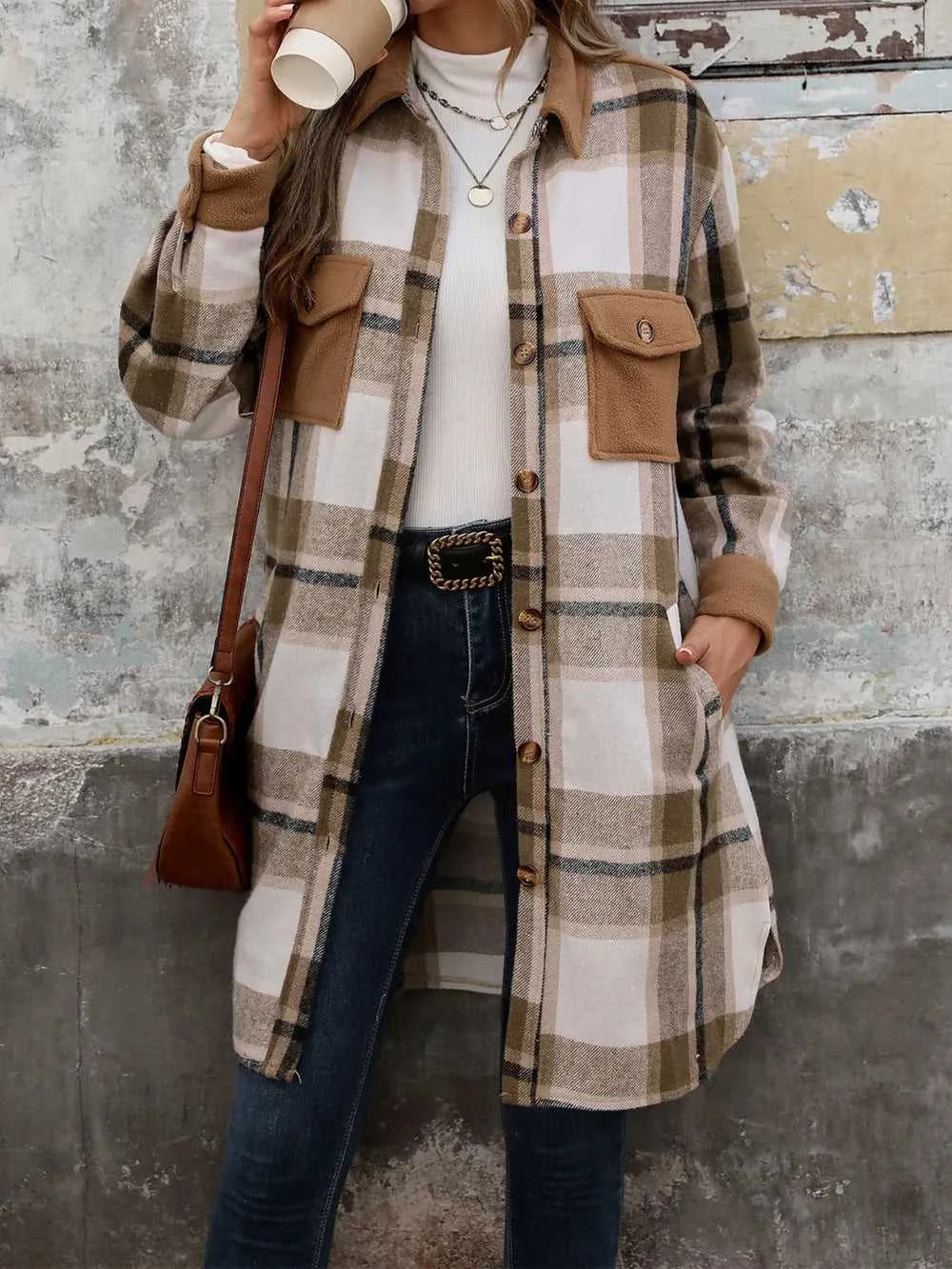 Perfee Plaid Button Up Long Sleeve Coat 100100414291349 51 Affordable Fashion Under $100 Jerry's Apparel 