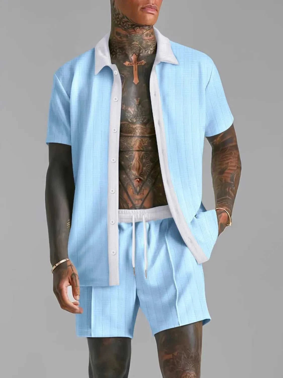 Men's Full Size Collared Neck Short Sleeve Top and Shorts Set Plus Size 100400325473808 40 Affordable Fashion Under $100 Jerry's Apparel 