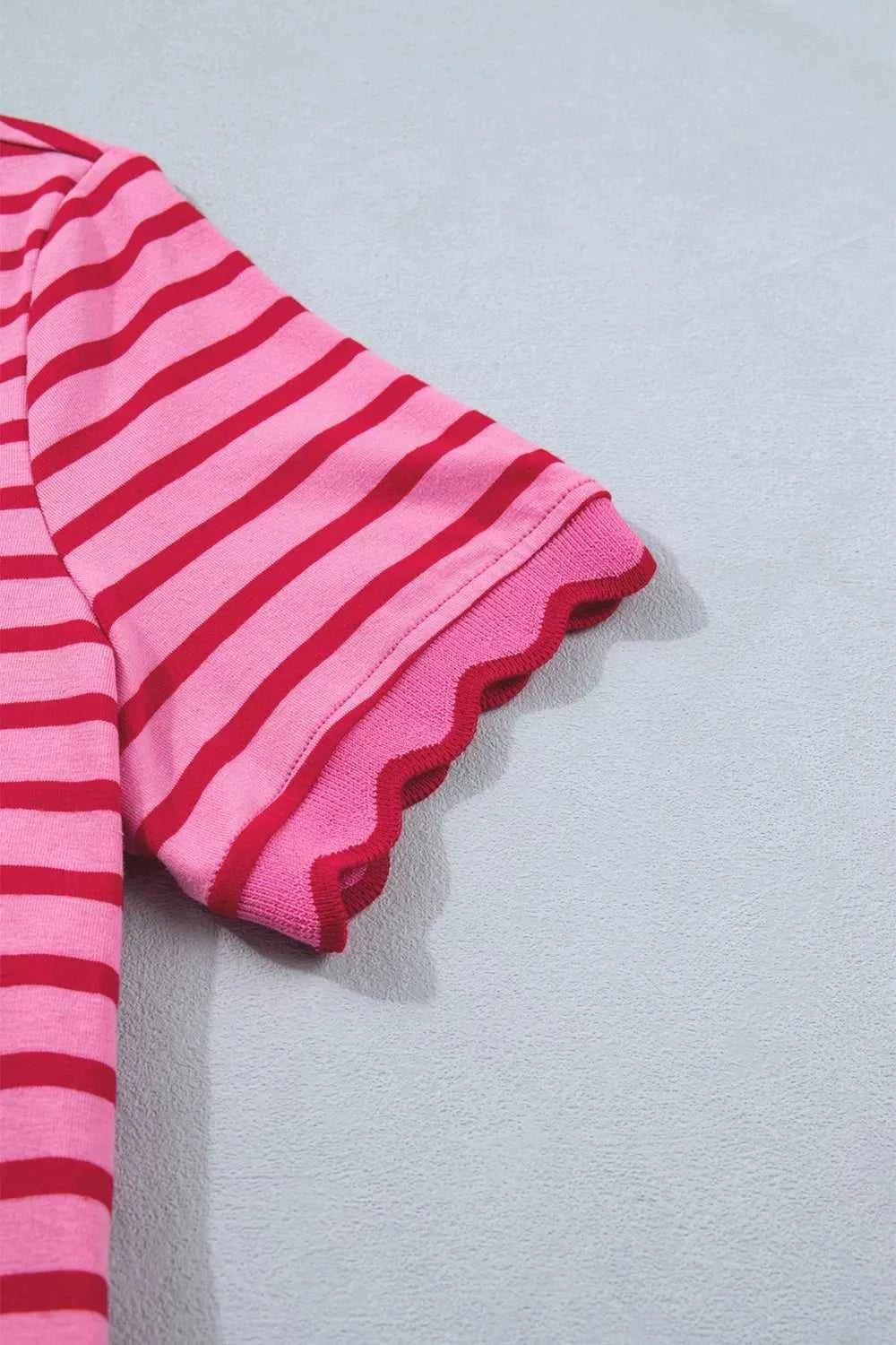 Stripe Striped Short Sleeve Scalloped Trim Side Slit Maxi Tee Dress 100100105587816 43 Affordable Fashion Under $100 Jerry's Apparel 