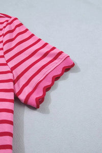 Stripe Striped Short Sleeve Scalloped Trim Side Slit Maxi Tee Dress 100100105587816 43 Affordable Fashion Under $100 Jerry's Apparel 