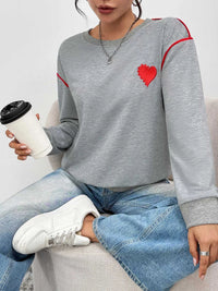 Heart Embroidered Round Neck Sweatshirt 100100424286744 35 Affordable Fashion Under $100 Jerry's Apparel 