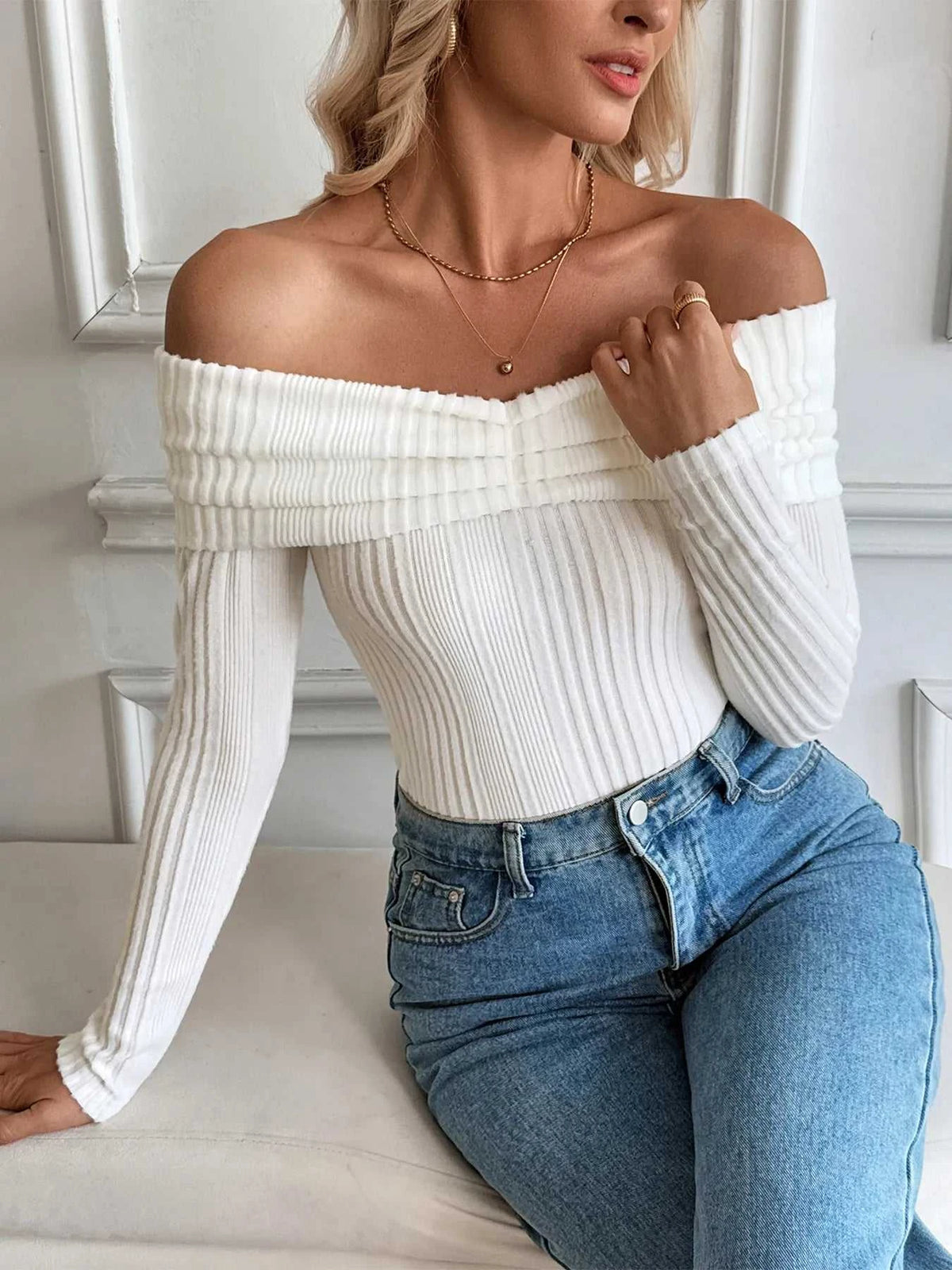 Off-Shoulder Ribbed Knit Top 100100952823290 30 Affordable Fashion Under $100 Jerry's Apparel 