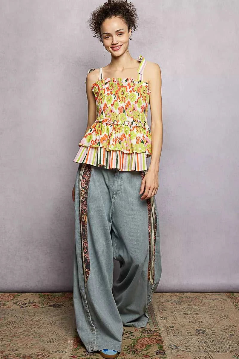 POL Floral Smocked Ruffled Cami with Tie Shoulder Straps 100100869351692 64 Affordable Fashion Under $100 Jerry's Apparel 