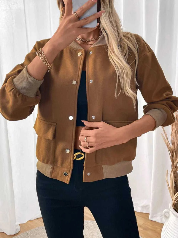 Perfee Baseball Collar Snap Down Long Sleeve Jacket 100100684961050 44 Affordable Fashion Under $100 Jerry's Apparel 