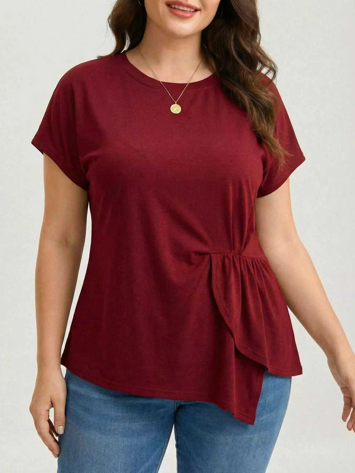 Plus Size Solid Color Ruffle Hem T-Shirt 100100238943443 33 Affordable Fashion Under $100 Jerry's Apparel 