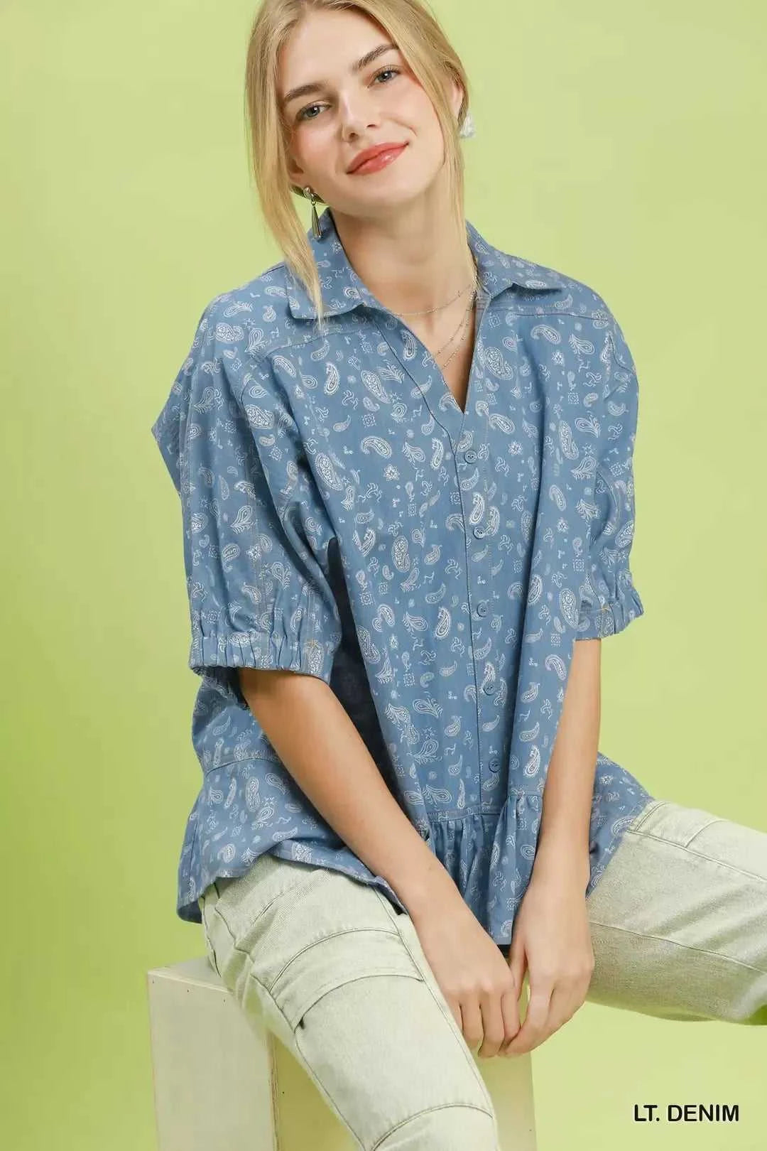 Umgee Paisley Print Chambray Top 100100431981681 57 Affordable Fashion Under $100 Jerry's Apparel 