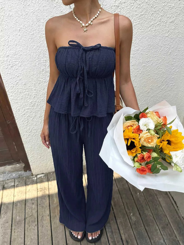 Textured Tube Top & Wide Leg Pants Set 100100753073770 41 Affordable Fashion Under $100 Jerry's Apparel 