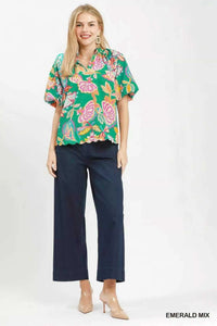 Umgee Mix Floral Print Scallop Hem Blouse 100100293621635 47 Affordable Fashion Under $100 Jerry's Apparel 