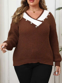 Plus Size Contrast Trim Button-Decorated Sweater 101002671808659 34 Affordable Fashion Under $100 Jerry's Apparel 