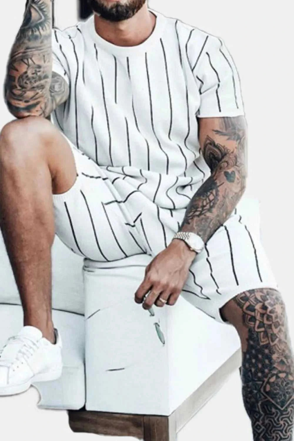 Men's Full Size Striped Casual Top and Shorts Summer Set Plus Size 100400750087193 39 Gifts for Him Jerry's Apparel 