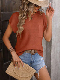 Mandy Pocketed Round Neck Cap Sleeve Sweater 100100381005252 32 Seasonal Fashion Collections Jerry's Apparel 