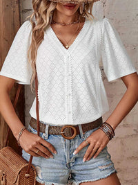 Eyelet Lace Detail Short Sleeve Blouse 100100716919082 31 Affordable Fashion Under $100 Jerry's Apparel 
