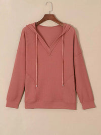 Drawstring V-Neck Waffle Knit Casual Hoodie 100100700285845 53 Affordable Fashion Under $100 Jerry's Apparel 