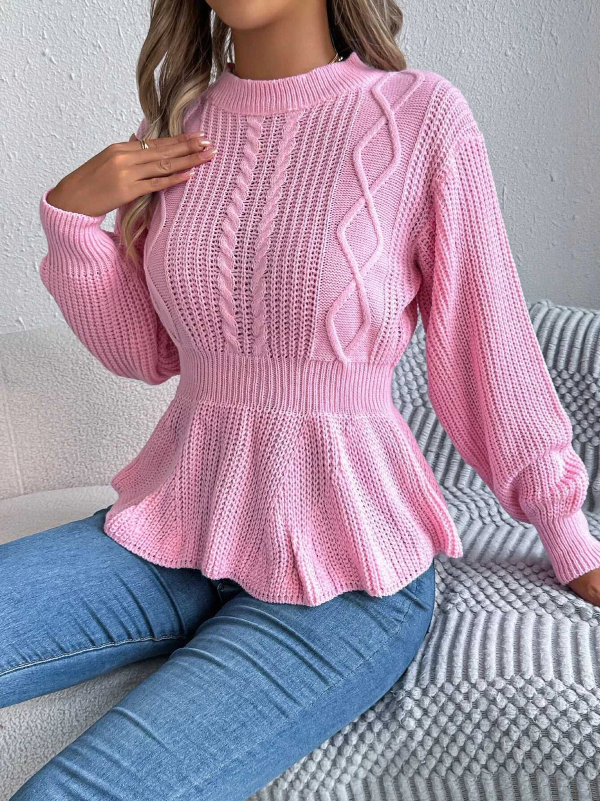 Cable Knit Peplum Sweater 101002224335272 37 Affordable Fashion Under $100 Jerry's Apparel 