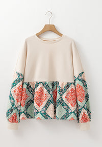 Printed Round Neck Long Sleeve Blouse