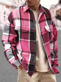 Men's Full Size Casual Plaid Button Up Shirt with Dual Chest Pockets Plus Size 100400070385240 42 Affordable Fashion Under $100 Jerry's Apparel 