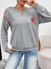 Heart Embroidered Round Neck Sweatshirt 100100424286744 35 Affordable Fashion Under $100 Jerry's Apparel 
