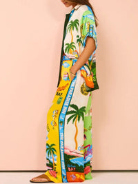 Printed Half Sleeve Shirt and Wide Leg Pants Set
