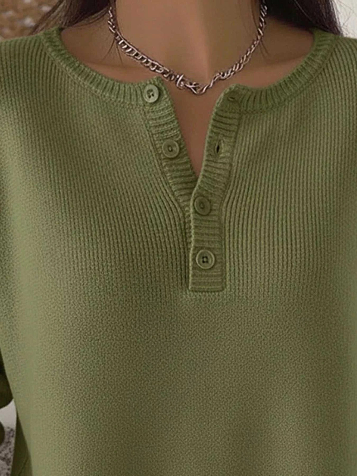 Full Size Button Detail Ribbed Knit Sweater Plus Size 101002670743081 41 Affordable Fashion Under $100 Jerry's Apparel 