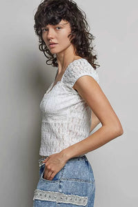 POL Sweetheart Neck Lace Short Sleeve Top 100100727331209 48 Affordable Fashion Under $100 Jerry's Apparel 