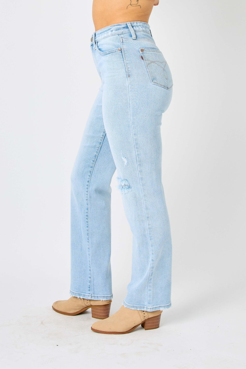 Full Size High Waist Distressed Straight Jeans