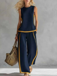Full Size Contrast Stripe Sleeveless Top & Wide-Leg Pants Set Plus Size 100100980906866 35 Affordable Fashion Under $100 Jerry's Apparel 